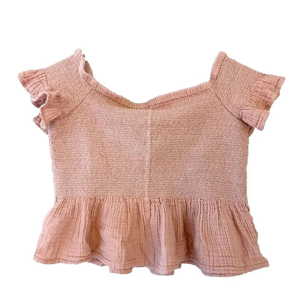 American Eagle Outfitters Womens Rose Pink Blouse Small Cropped Smocked Tiered